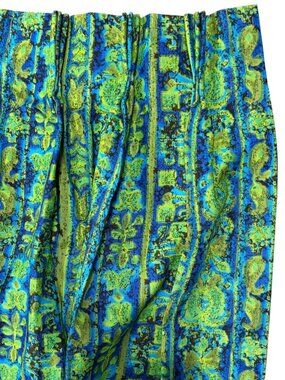 Vintage MCM Psychedelic Paisley Block Print Curtain Panel Pinch Pleats Blackout